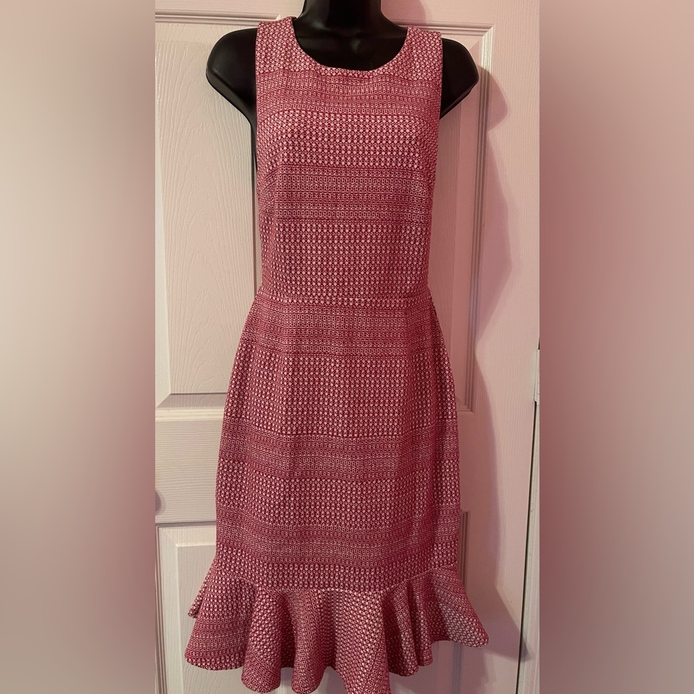 Banana Republic Dress Red Jacquard Knit Criss Cross Back Strap Zip Back Size 0